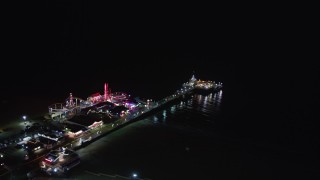 LD01_0029 - 5K aerial stock footage of circling Santa Monica Pier, California at night