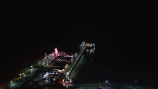 LD01_0030 - 5K aerial stock footage of the Santa Monica Pier, California at nighttime