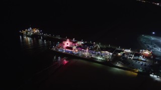 LD01_0036 - 5K aerial stock footage of the Santa Monica Pier, California at night