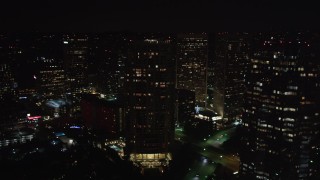 LD01_0056 - 5K aerial stock footage video passing skyscrapers at night, Century City, California