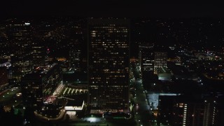 LD01_0057 - 5K aerial stock footage of office buildings at night in Century City, California