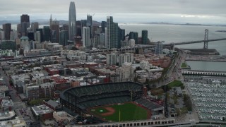 PP0002_000014 - 5.7K stock footage aerial video of AT&T Park, with city skyline in background, Downtown San Francisco, California