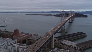 PP0002_000021 - 5.7K stock footage aerial video pan from Bay Bridge to reveal skyscrapers in South of Market and Downtown San Francisco, California
