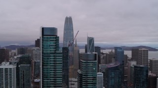 PP0002_000022 - 5.7K stock footage aerial video of Salesforce Tower between two skyscrapers in South of Market, Downtown San Francisco, California