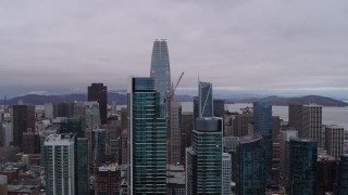 PP0002_000023 - 5.7K stock footage aerial video of Salesforce Tower behind two skyscrapers in South of Market, Downtown San Francisco, California