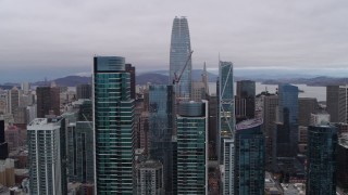 PP0002_000027 - 5.7K stock footage aerial video flying by South of Market skyscrapers with view of Salesforce Tower, Downtown San Francisco, California