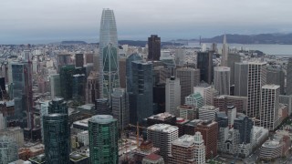 PP0002_000038 - 5.7K stock footage aerial video of Salesforce Tower skyscraper behind high-rises in Downtown San Francisco, California