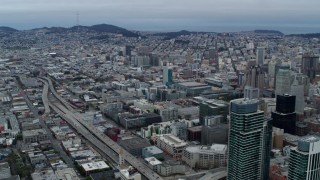 PP0002_000045 - 5.7K stock footage aerial video pan from the expanse of the city to skyscrapers, Downtown San Francisco, California