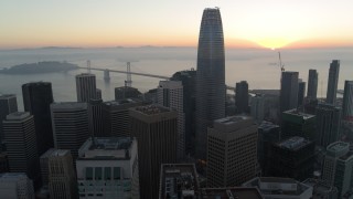 PP0002_000053 - 5.7K stock footage aerial video of Salesforce Tower and skyscrapers at sunrise in Downtown San Francisco, California