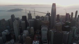 PP0002_000061 - 5.7K stock footage aerial video of Salesforce Tower at sunrise near Bay Bridge in Downtown San Francisco, California