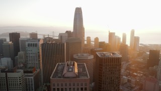 PP0002_000077 - 5.7K stock footage aerial video of Salesforce Tower and city skyscrapers at sunrise, Downtown San Francisco, California