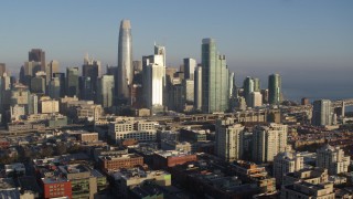 PP0002_000085 - 5.7K stock footage aerial video of the city skyline seen from South of Market, Downtown San Francisco, California