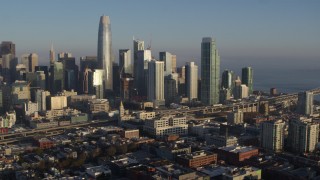 PP0002_000090 - 5.7K stock footage aerial video of slowly flying away from the city's skyline, Downtown San Francisco, California