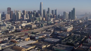 PP0002_000099 - 5.7K stock footage aerial video of I-80 in South of Market near city's skyline, Downtown San Francisco, California