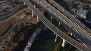 PP0002_000108 - 5.7K stock footage aerial video tilt from waterfront homes and canal, reveal I-280 freeway, South of Market, San Francisco, California