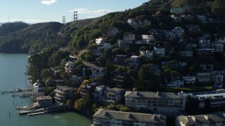 PP0002_000114 - 5.7K stock footage aerial video flyby hillside homes overlooking the bay in Sausalito, California