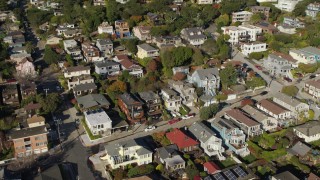 PP0002_000116 - 5.7K stock footage aerial video approach hillside homes and pan across neighborhood in Sausalito, California