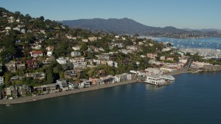 PP0002_000121 - 5.7K stock footage aerial video fly away from waterfront homes on a hill by Richardson Bay in Sausalito, California