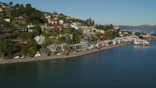 PP0002_000122 - 5.7K stock footage aerial video descend and approach waterfront homes on a hill by Richardson Bay in Sausalito, California