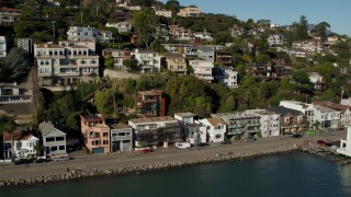 PP0002_000124 - 5.7K stock footage aerial video pan across waterfront homes on a hill with a view of Richardson Bay in Sausalito, California
