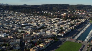 PP0002_000135 - 5.7K stock footage aerial video of apartment buildings near Palace of Fine Arts, Marina District, California