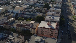 PP0002_000145 - 5.7K stock footage aerial video pan across apartments in the Marina District to city streets in San Francisco, California