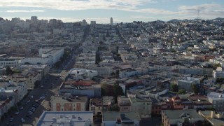 PP0002_000161 - 5.7K stock footage aerial video flyby a neighborhood of apartment buildings by Fillmore Street, Marina District, San Francisco, California