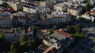 PP0002_000162 - 5.7K stock footage aerial video pan across rooftops in a neighborhood of apartment buildings, Marina District, San Francisco, California