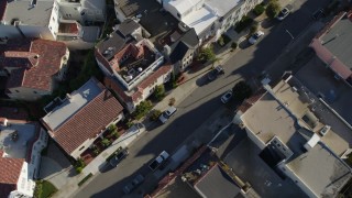 PP0002_000166 - 5.7K stock footage aerial video bird's eye view of apartment building rooftops in the Marina District, San Francisco, California