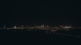 PP003_002 - HD stock footage aerial video of the city skyline, with hotels and casinos at night, Atlantic City, New Jersey