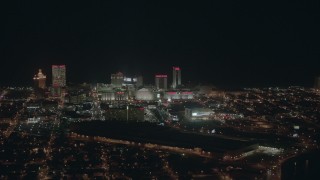 PP003_011 - HD stock footage aerial video of panning to reveal hotels and casinos at night, Atlantic City, New Jersey