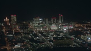 PP003_013 - HD stock footage aerial video of famous casinos and hotels at night in Atlantic City, New Jersey