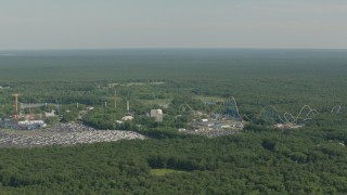 PP003_066 - HD stock footage aerial video of flying by rides and roller coaster at Six Flags Great Adventure theme park, Jackson, New Jersey