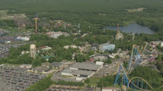 PP003_068 - HD stock footage aerial video pass rides and a roller coaster at Six Flags Great Adventure theme park in Jackson, New Jersey