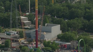 PP003_073 - HD stock footage aerial video of orbiting the Parachute Jump Tower ride at Six Flags Great Adventure theme park, Jackson, New Jersey
