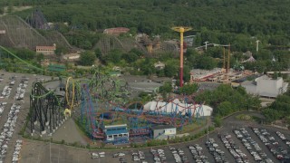 PP003_075 - HD stock footage aerial video of theme park rides at Six Flags Great Adventure, Jackson, New Jersey