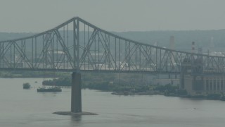 PP003_101 - HD stock footage aerial video of the Commodore Barry Bridge in Chester, Pennsylvania