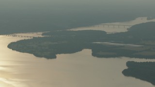 PP003_118 - HD stock footage aerial video of a view of bridges spanning the Susquehanna River, Maryland