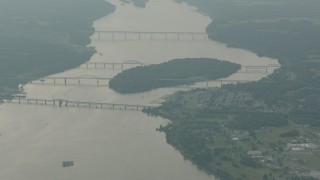 PP003_119 - HD stock footage aerial video of bridges spanning the Susquehanna River, Maryland, and Garrett Island