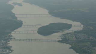 PP003_120 - HD stock footage aerial video of a view of bridges spanning Garrett Island and the Susquehanna River, Maryland