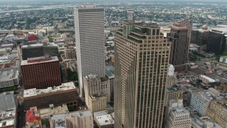 PVED01_120 - 4K aerial stock footage tilt to reveal Place St. Charles and One Shell Square in Downtown New Orleans, Louisiana