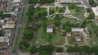 PVED01_137 - 4K aerial stock footage orbit New Orleans Jazz National Historical Park in Treme, New Orleans, Louisiana