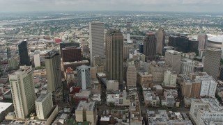 PVED01_138 - 4K aerial stock footage approach Downtown New Orleans high-rises from the French Quarter, New Orleans, Louisiana