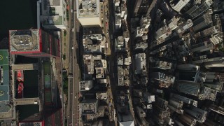 SS01_0018 - 5K stock footage aerial video of bird's eye view of narrow city streets through Hong Kong Island, China