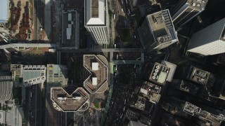 SS01_0020 - 5K stock footage aerial video bird's eye view of city streets and high-rises on Hong Kong Island, China