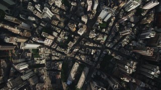 SS01_0021 - 5K stock footage aerial video a bird's eye view of narrow streets and dense city blocks on Hong Kong Island, China