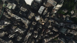 SS01_0022 - 5K stock footage aerial video a bird's eye view of narrow streets and tall buildings on Hong Kong Island, China
