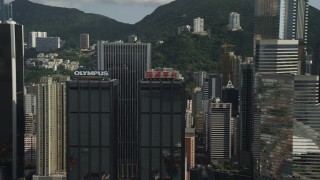 SS01_0026 - 5K stock footage aerial video flyby tall high-rises on Hong Kong Island, China
