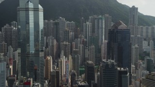 SS01_0033 - 5K stock footage aerial video of modern skyscrapers on Hong Kong Island, China
