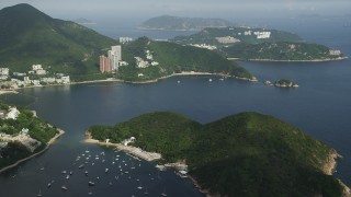 SS01_0052 - 5K stock footage aerial video approach Middle Island and Repulse Bay in Hong Kong, China
